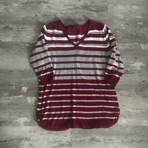 Lety & me burgundy and gray striped lightweight sweater